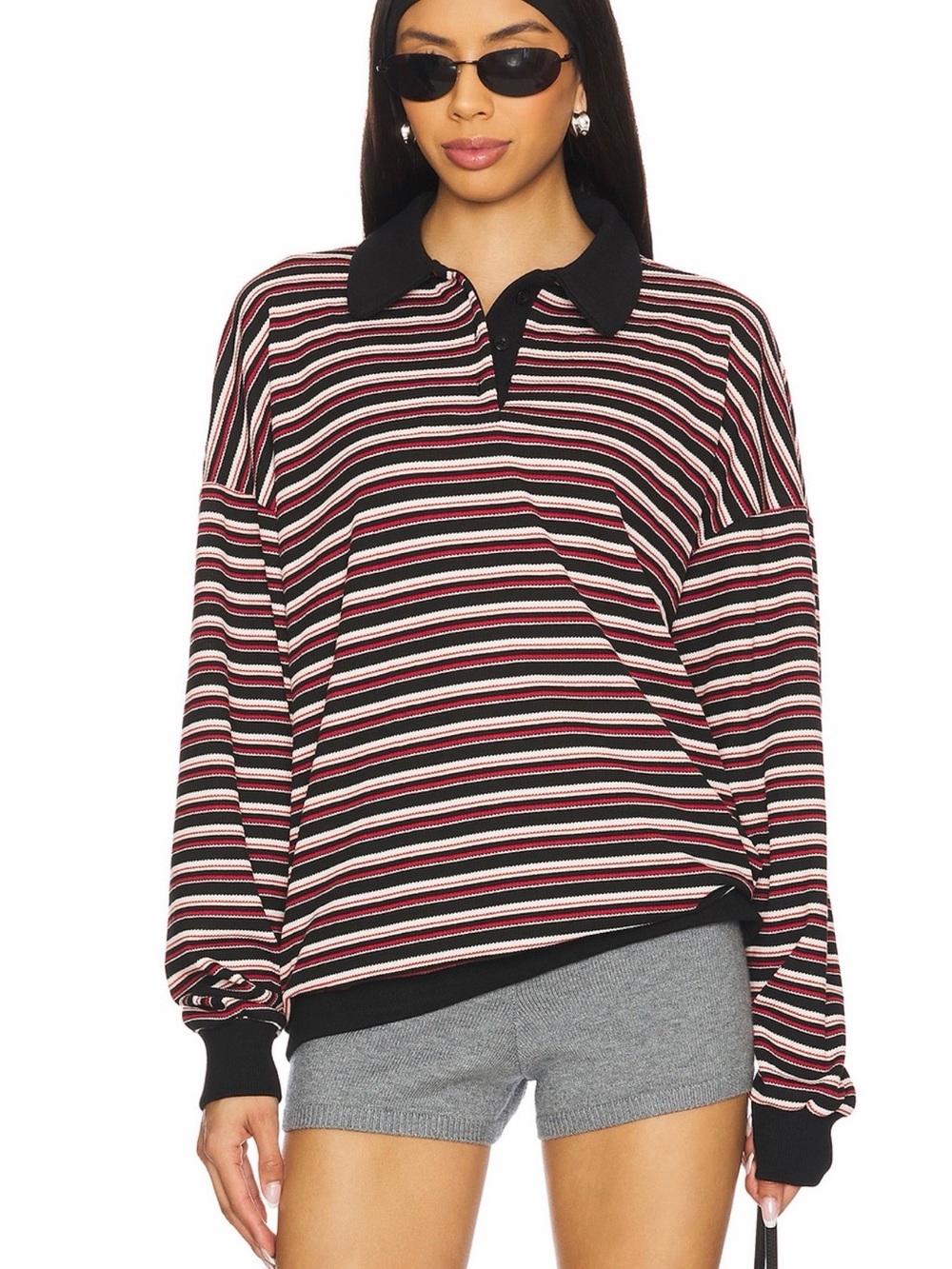 Lioness Black, White & Pink Striped Polo Sweater